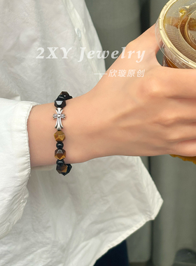 钻切面黑金曜石个性手串