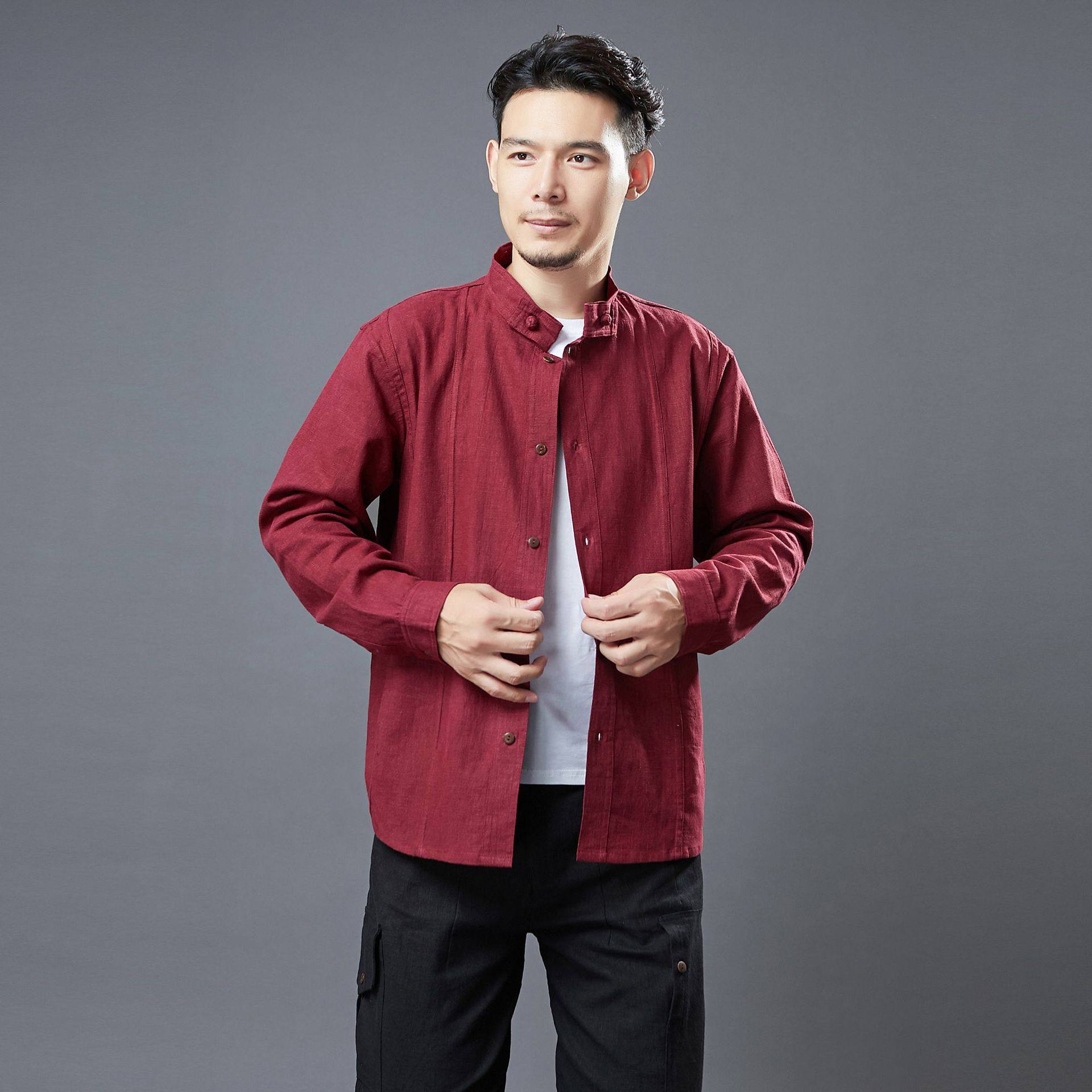 麻凡布衣春男装新款宽松苎麻料衬衫盘扣外套禅茶服上衣复古文艺