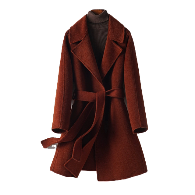 Women's woolen coat mid-length lace-up temperament woolen coat