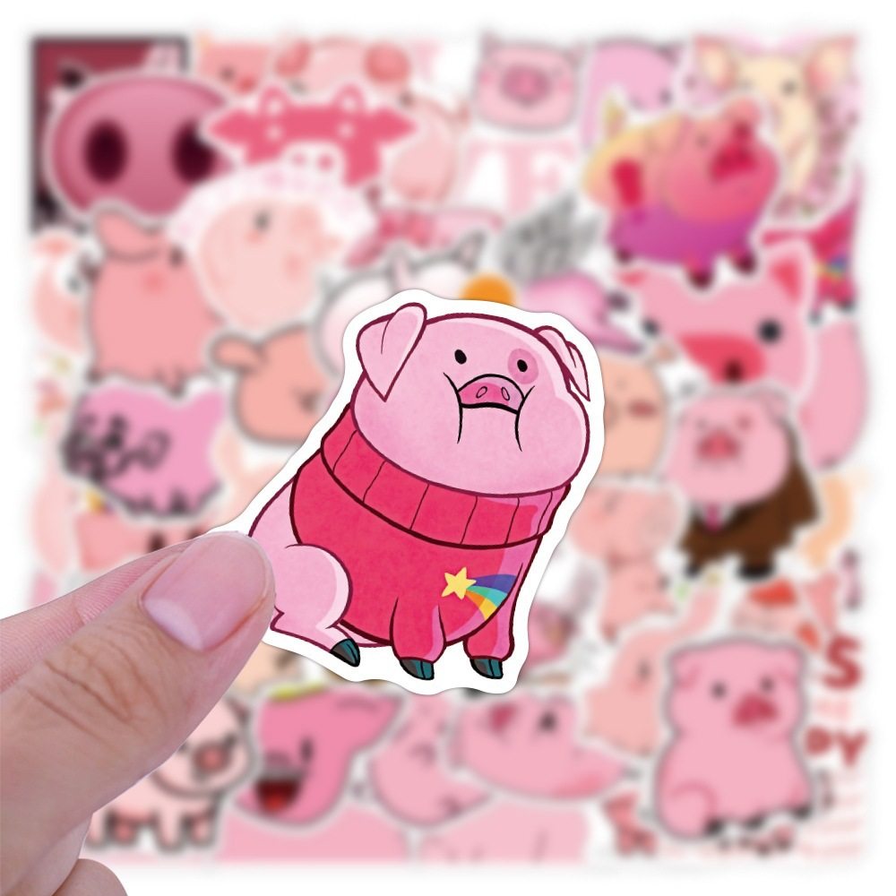 50张卡通可爱粉色小猪涂鸦贴纸装饰摩托车行李箱防水贴纸外贸批发,淘宝优惠券,粉丝福利购,淘宝优惠卷