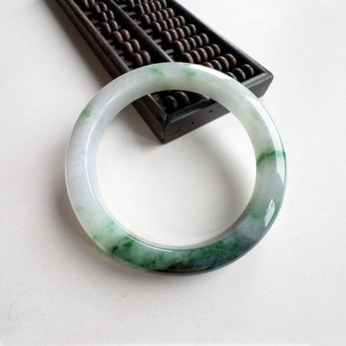 翡翠林 年轻秀气阳绿飘花翡翠手镯57缅甸天然A货冰糯种墨绿细玉镯 - 图0