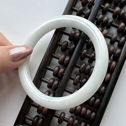 翡翠林 秀气年轻缅甸翡翠手镯白月光美人镯55天然A货细圆条玉镯子 - 图1