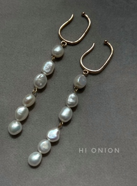 Hi Onion原创小众设计天然巴洛克珍珠耳挂耳环长款复古百搭高级