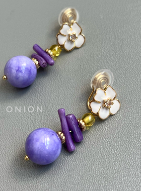 Hi Onion原创莫奈紫色鸢尾花小众耳夹耳钉个性高级感新中式复古