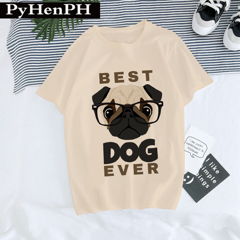 Pug Dog T shirt 新款卡通八哥犬狗狗印花休闲女士T恤亲子装短袖 - 图1