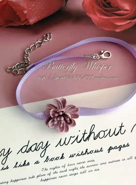 choker紫色蔷薇玫瑰花朵短项链