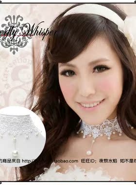 新娘萝莉风欧式花纹白色蕾丝项链