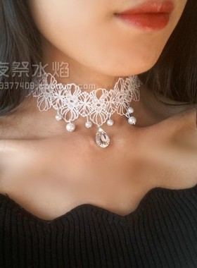 白色镂空水晶婚礼新娘蕾丝项链