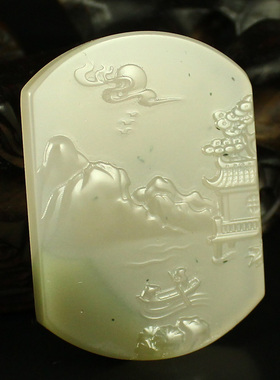 一口价天然紫绿玛瑙精雕挂件吊坠 泛舟赏景  送证书包邮
