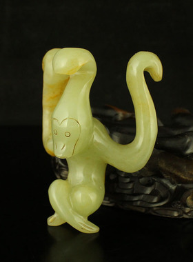 一口价 精工雕刻新疆和田玉把件灵猴献寿 包邮