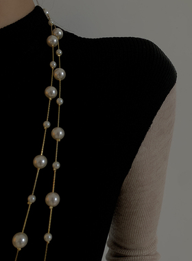 多层珍珠复古百搭锁骨链