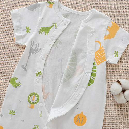 OMIOMI婴儿短袖连体衣纯棉夏季薄款新生儿衣服宝宝爬服哈衣睡衣 - 图1