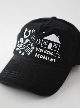 秋季新款童趣卡通简笔画刺绣软顶棒球帽小众休闲百搭遮阳鸭舌帽