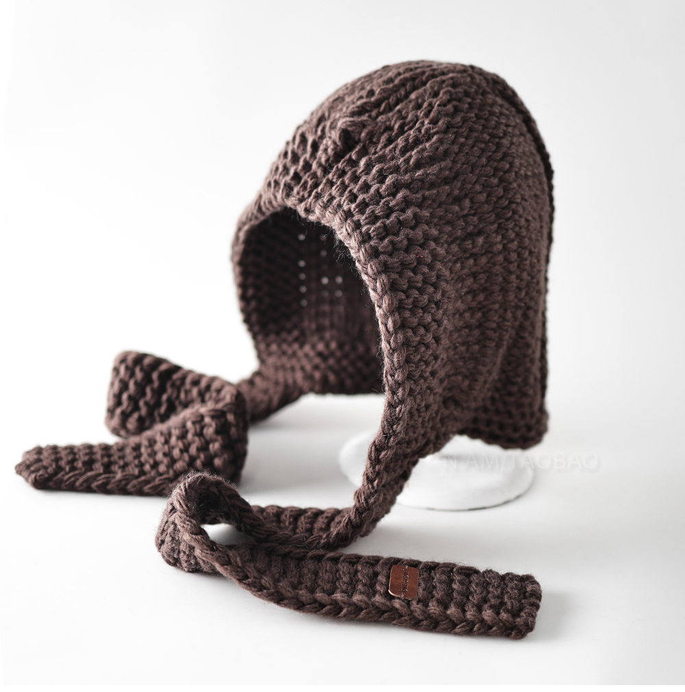 秋冬新款纯色粗针毛线帽女时尚百搭保暖护耳围脖一体巴拉克拉发帽 - 图0