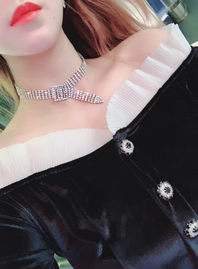 choker港风满钻超闪皮带扣短链