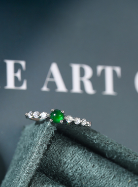 V179/185翡翠戒指入门 贵气轻珠宝s925纯银阳绿蓝水天然翡翠戒指