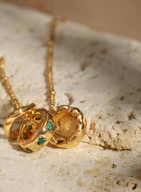 三圈祖母绿转运珠金色可拆卸项链