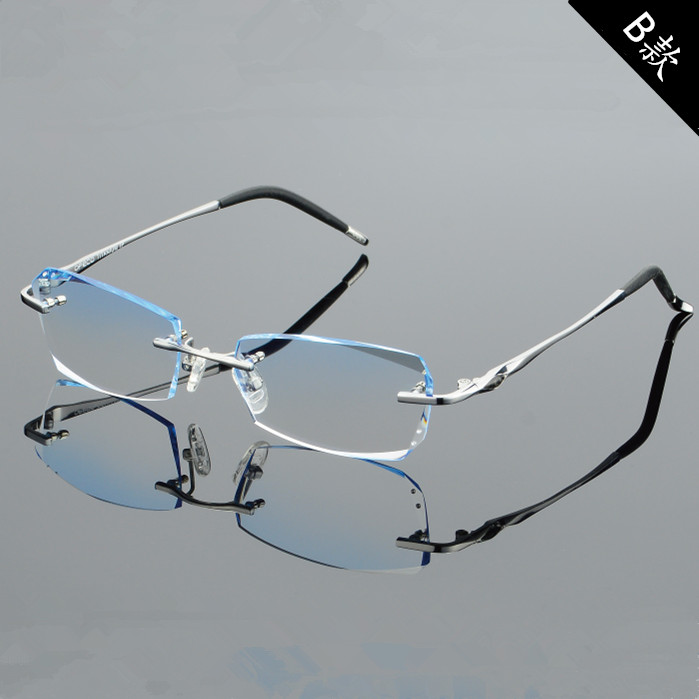 配纯钛成品近视眼镜框男女无框眼镜钻石切边眼