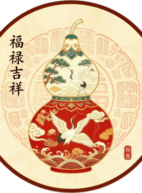 新中式圆形福禄吉祥墙贴客厅卧室出租房冰箱装饰贴画贴纸自粘防水