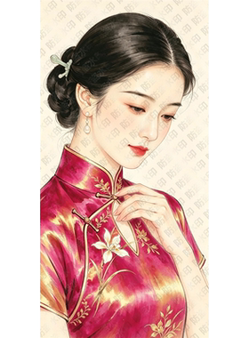 水墨旗袍美女贴画卧室浴室卫生间墙面装饰美人贴纸海报防水自粘贴