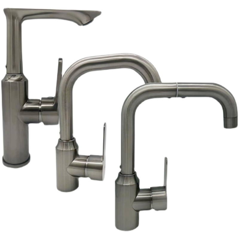 枪灰色面盆洗脸盆陶瓷片浴室柜冷热单孔水龙头不锈钢可旋转水龙头 - 图3