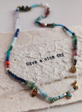 天然石多巴胺项链碧玺撞色锁骨链