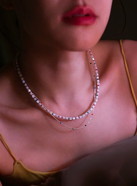 多巴胺天然贝母彩色串珠项链原创月光蝶贝叠戴锁骨链不掉色925银