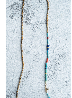 新中式天然石蓝松石串珠长项链原创设计彩色石头细项链饰品女