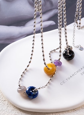 钛钢项链天然石撞色韩式小米粒锁骨链气质清冷感甜甜圈不掉色饰品
