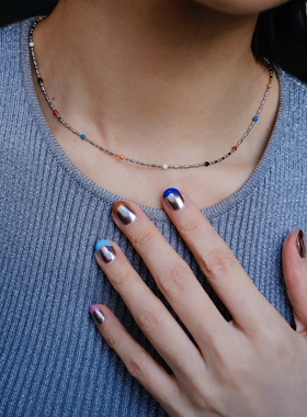 夏日多巴胺彩虹豆豆项链小众设计