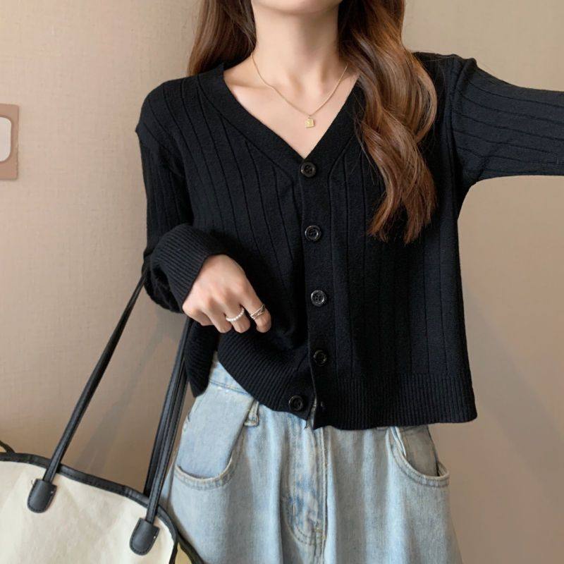 春秋长袖v领单排扣螺纹毛衣针织开衫外披肩短款上衣女防晒衫甜美,淘宝优惠券,粉丝福利购,淘宝优惠卷