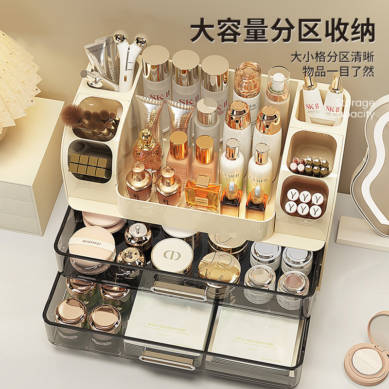 化妆品收纳盒桌面高级感护肤品口红香水分格整理盒梳妆台置物架子 - 图1