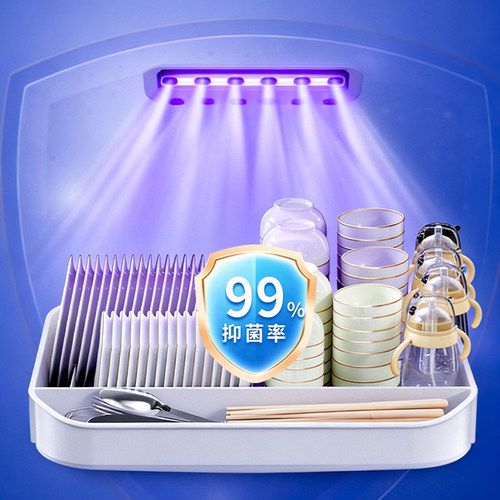 紫外线消毒碗柜家用台式烘干一体小型厨房免沥水碗盘碟收纳置物架 - 图1