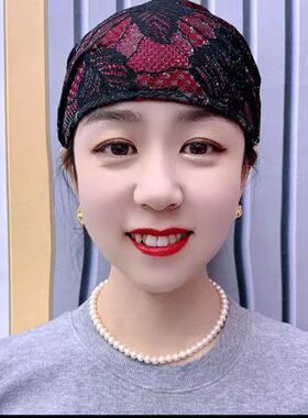 新款百搭遮白发帽薄款绣花包头帽头巾女时尚洋气头饰妈妈帽子女款