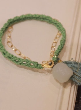 和田玉*绿意手绳*18K金镶嵌PC22110507（颜色多样性）