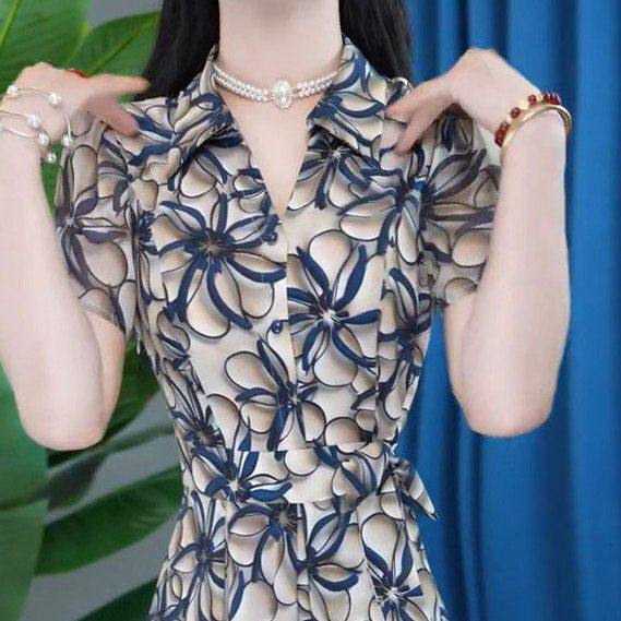 时尚收腰显瘦短袖连衣裙女2025年夏季新款气质中长款休闲印花裙子,淘宝优惠券,粉丝福利购,淘宝优惠卷