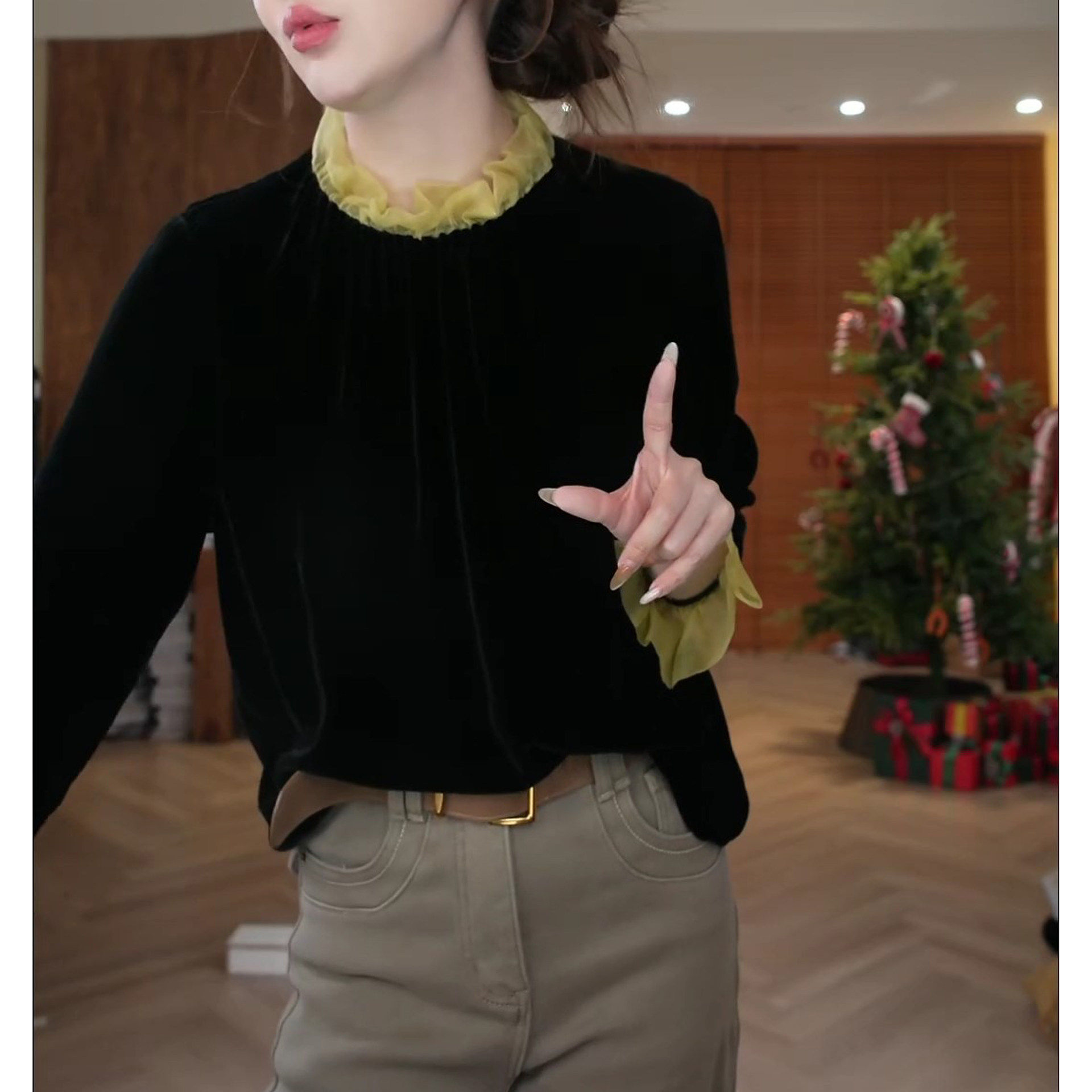 2026春季新款休闲百搭显瘦T恤上衣女时尚洋气拼接设计喇叭袖小衫,淘宝优惠券,粉丝福利购,淘宝优惠卷