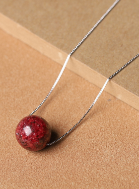 东蔡朱砂925银锁骨链散珠吊坠