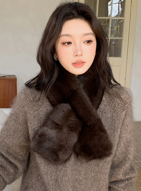 “实穿主义”兔毛整皮交叉围巾 美拉德紫貂色冬季真毛皮草围脖女