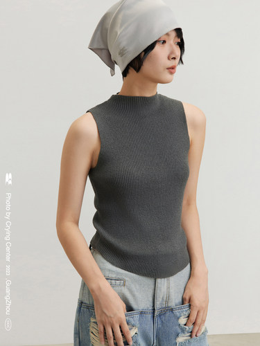 CryingCenter baby蓝深灰后背镂空泡泡纱针织紧身小背心 哭喊中心 - 图2