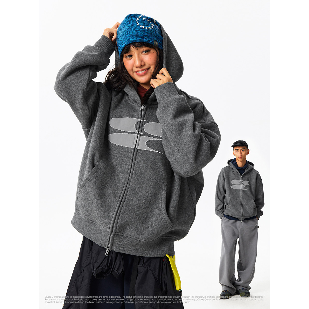 CryingCenter经典logo印花奥绒加绒连帽开衫卫衣外套男女款,淘宝优惠券,粉丝福利购,淘宝优惠卷