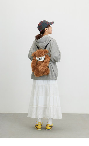 CryingCenter 哭哭抱抱长毛熊棕色帆布可背玩偶玩具  哭喊中心 - 图0