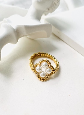 珍珠少女手工串珠戒指尺寸可定