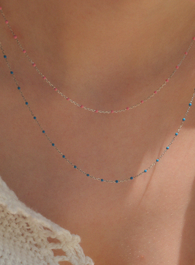 LLab“流淌在脖间”s925银彩色珐琅隔珠精致极细项链手工滴釉素链