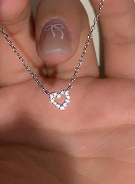 镂空满钻心形锁骨链极细链