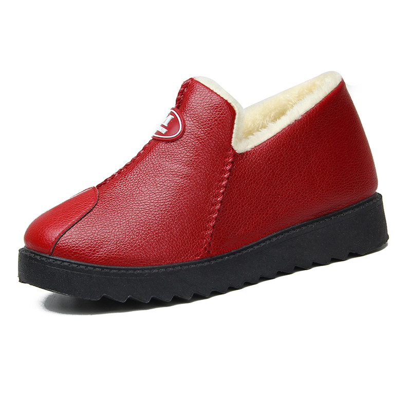 冬季女棉鞋加绒加厚皮革防水防滑韩版休闲百搭妈妈鞋一脚蹬中老年,淘宝优惠券,粉丝福利购,淘宝优惠卷