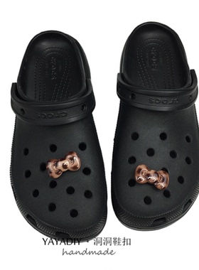 可爱豹纹蝴蝶结鞋扣crocs洞洞鞋diy拖鞋鞋花个性智必星配饰可拆卸