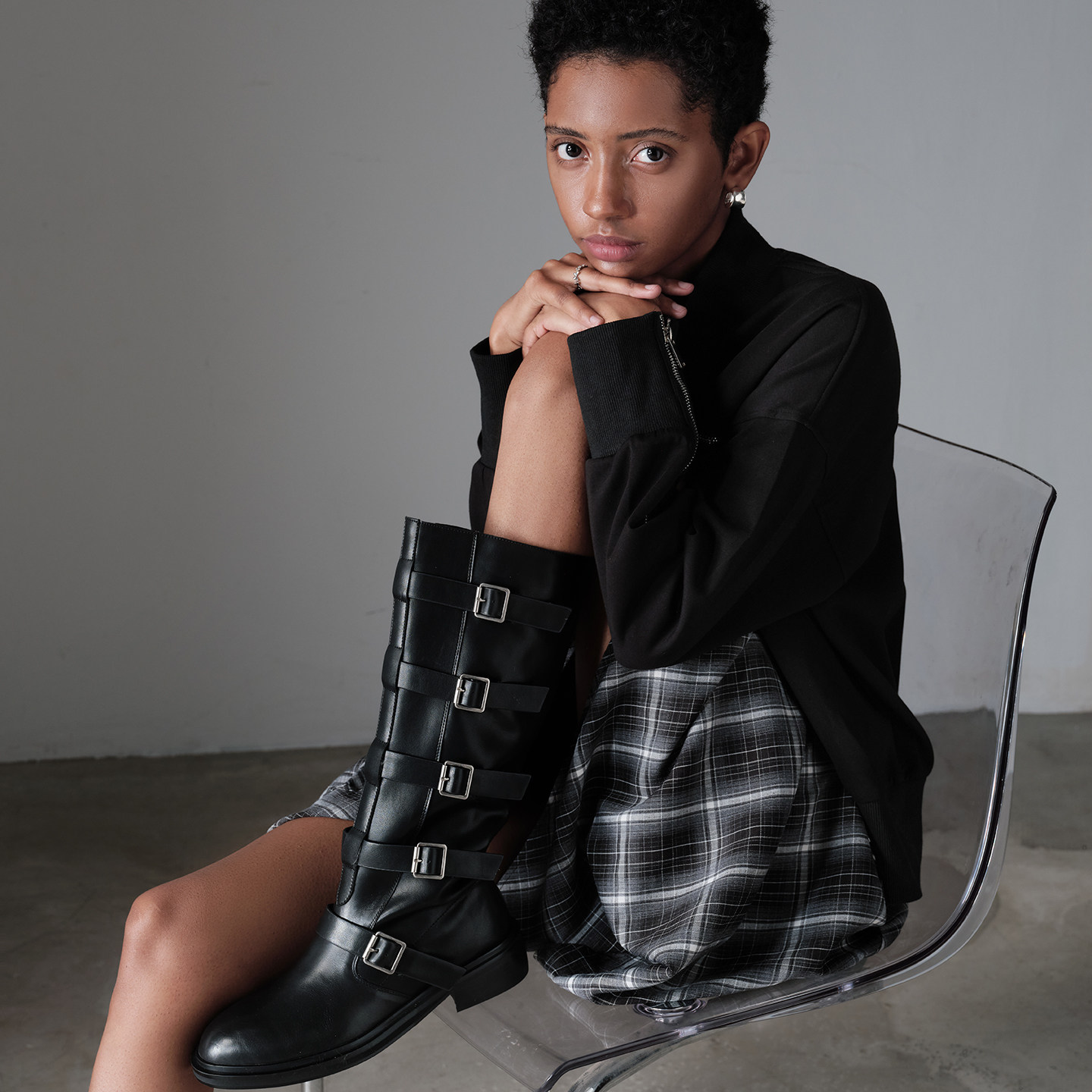 2025冬季新款牛皮靴子女骑士靴真皮韩版皮带扣一脚蹬韩版中筒靴女,淘宝优惠券,粉丝福利购,淘宝优惠卷