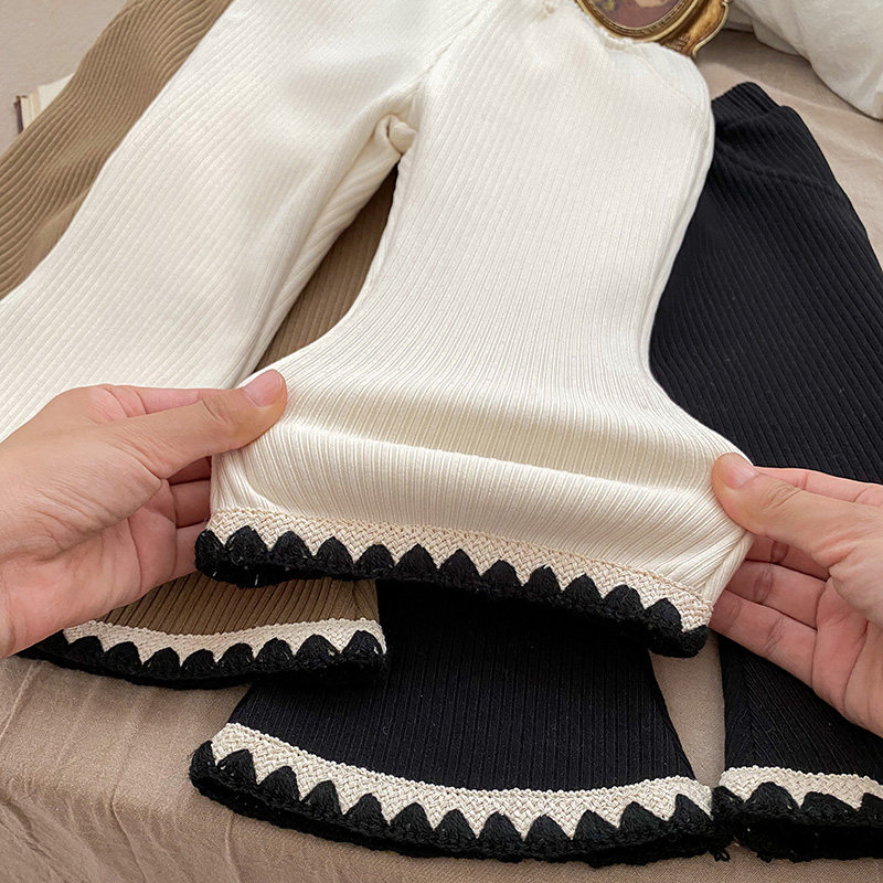 婴儿裤子秋冬一体绒加厚坑条纯棉宝宝长裤保暖纯色女童喇叭裤洋气,淘宝优惠券,粉丝福利购,淘宝优惠卷