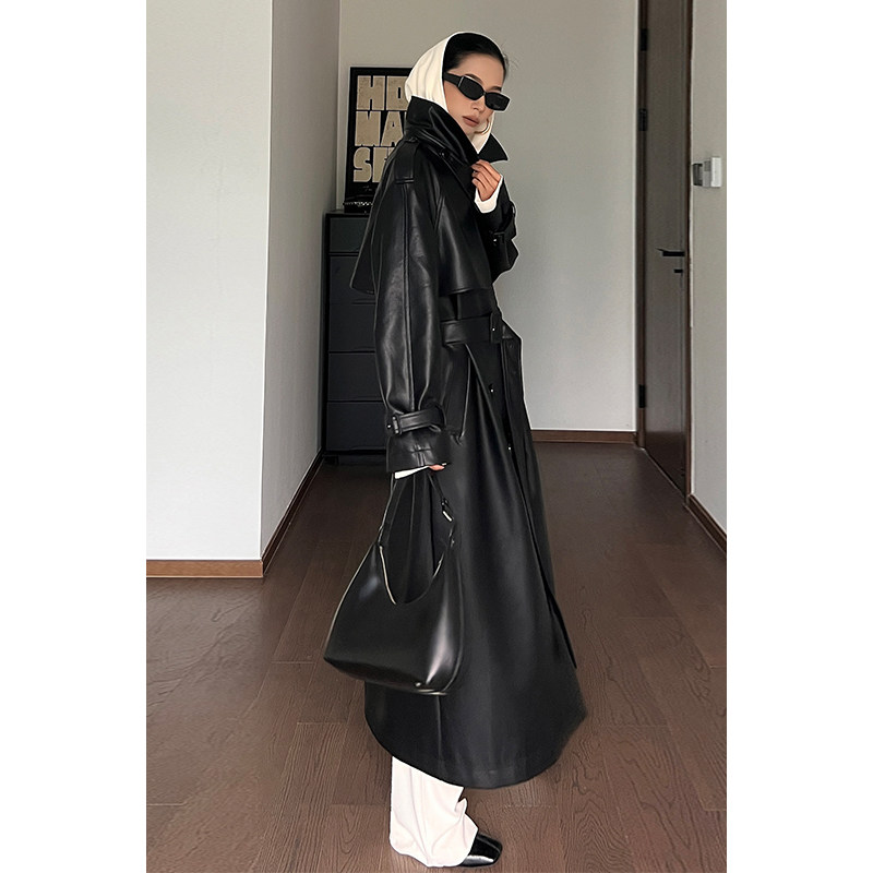 CIZZLEMORE重工皮衣中长款欧美辣妹设计感风衣外套女PU皮过膝大衣,淘宝优惠券,粉丝福利购,淘宝优惠卷